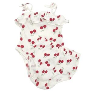 Rachel Zoe Bodysuit Bloomer Set Kids White Cherry Print Ribbed 6-9M